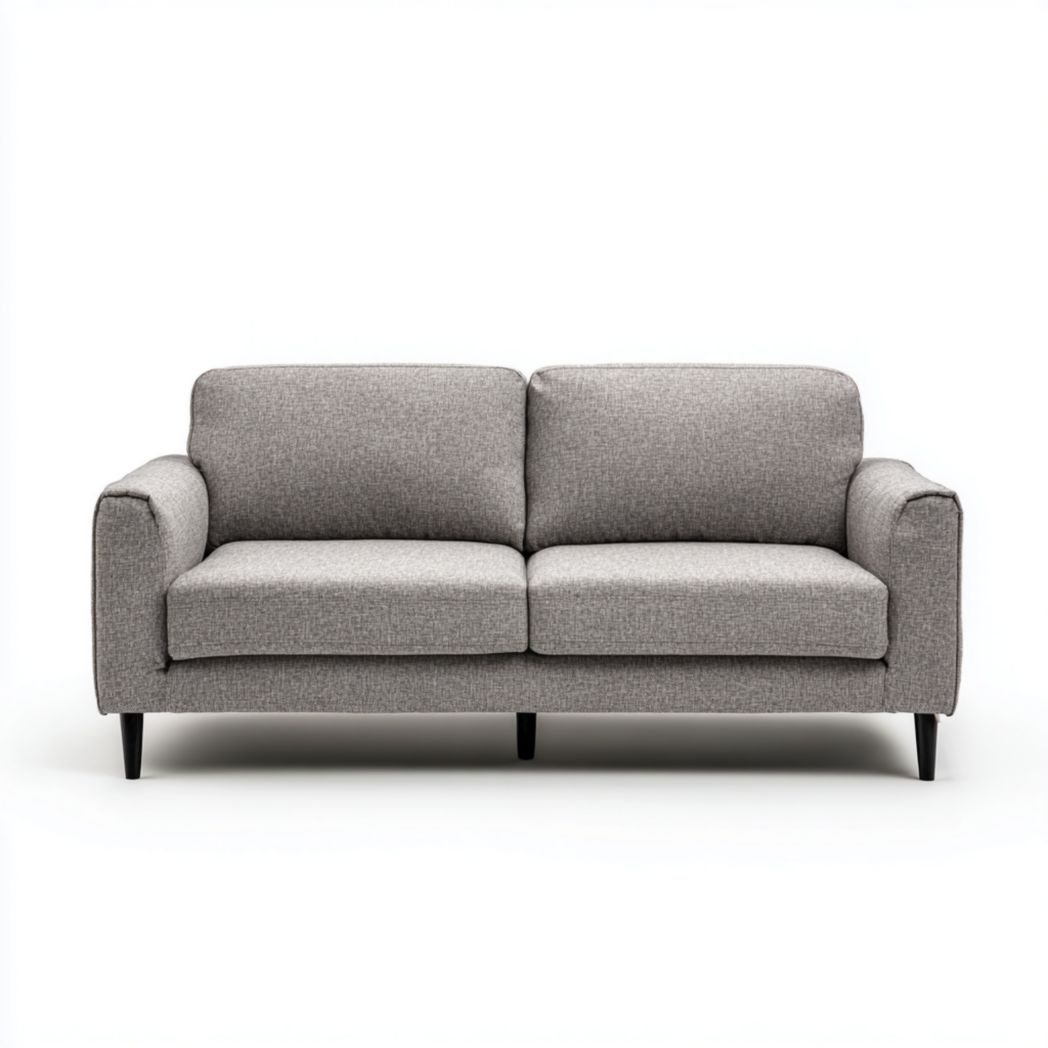 Canapé 2 places en tissu gris clair avec pieds fins en métal