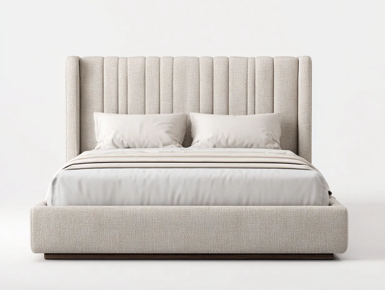 Lit double - textile - 210x185x120 cm - Beige - Style contemporain-Cottagetpad