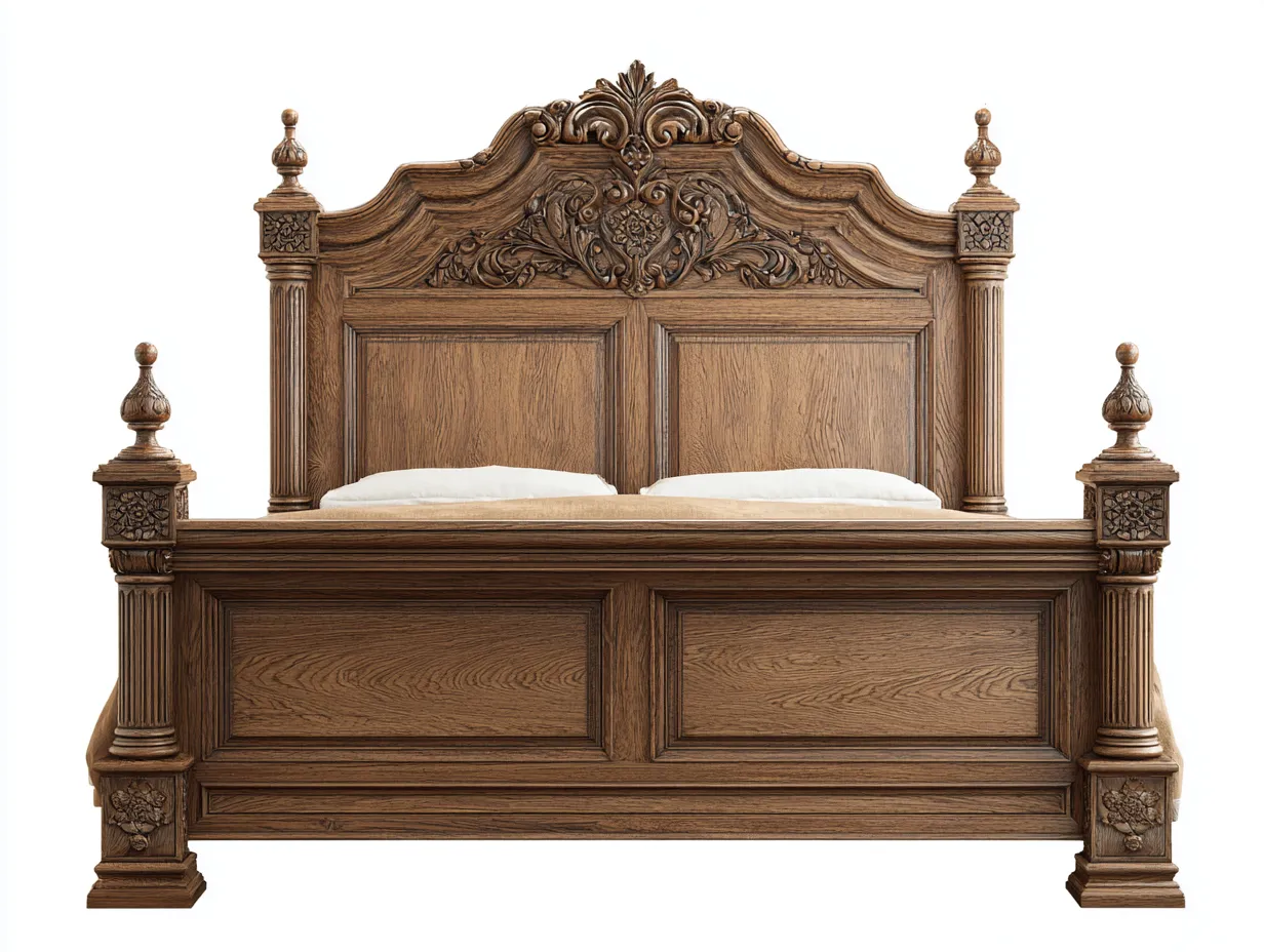 Lit double - bois massif chêne - 205x165x128 cm - Bois marron - Style classique-Cottagetpad