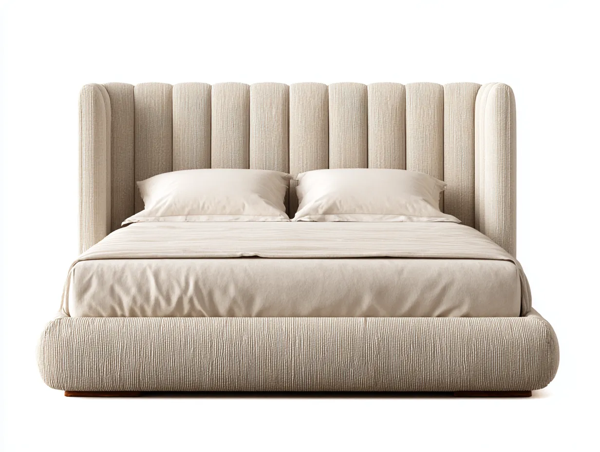 Lit double - textile - 208x182x118 cm - Beige - Design contemporain-Cottagetpad