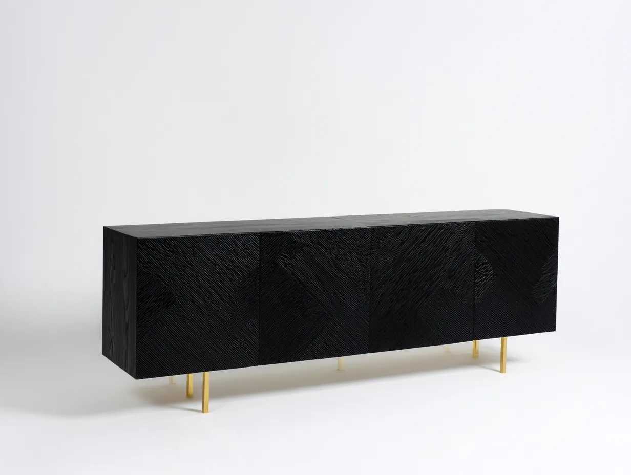 Meuble d'entrée - Bois-Métal - 198x41x79 cm - Noir-Doré - Style contemporain-Cottagetpad