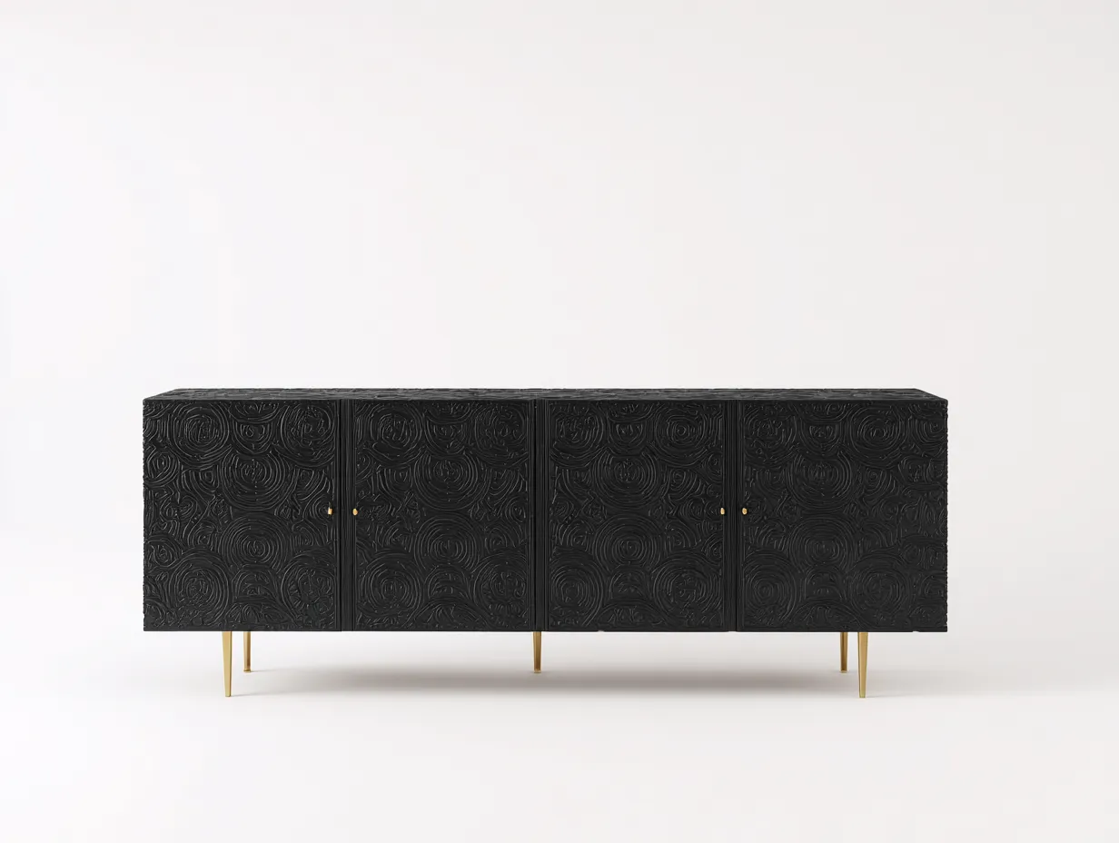 Meuble d'entrée - Bois-Métal - 204x42x80 cm - Noir-Doré - Style contemporain-Cottagetpad