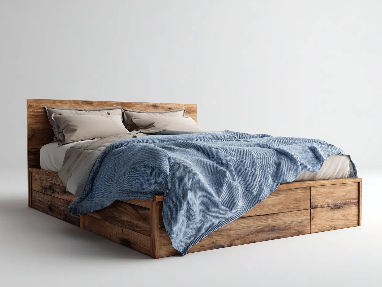 Lit double - bois massif - 200x180x92 cm - Bois naturel - Style moderne-Cottagetpad