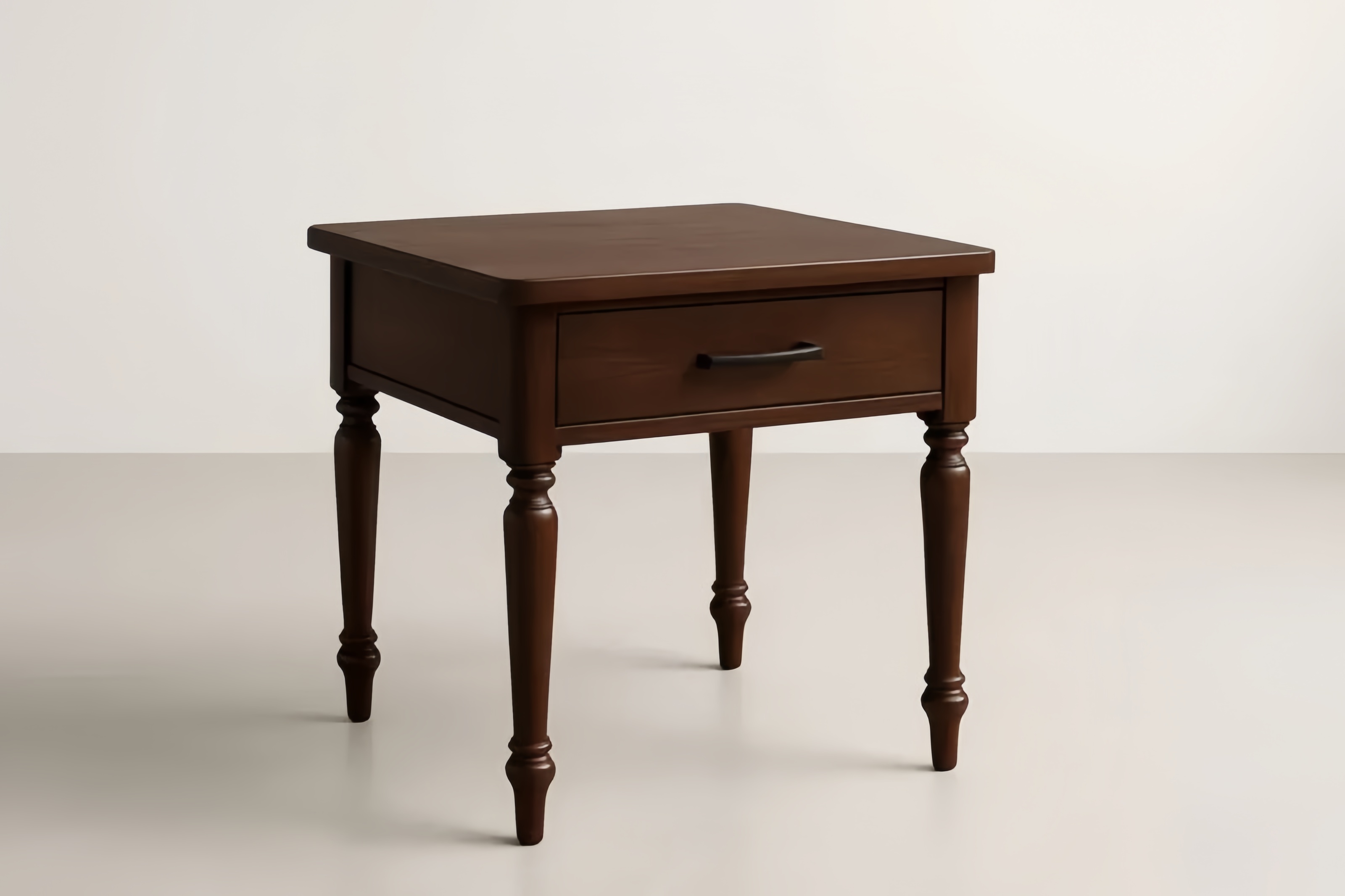 Tavolino Laterale in Legno Massello Marrone con Cassetto