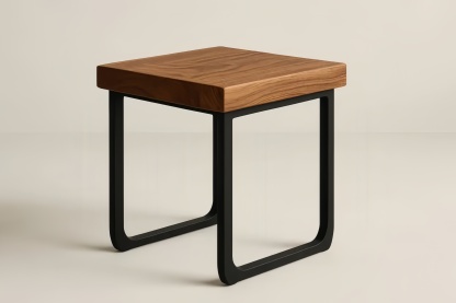 Tavolino Laterale Quadrato in Legno Massello e Acciaio Nero 45x45x50 cm(Lu×L×H)