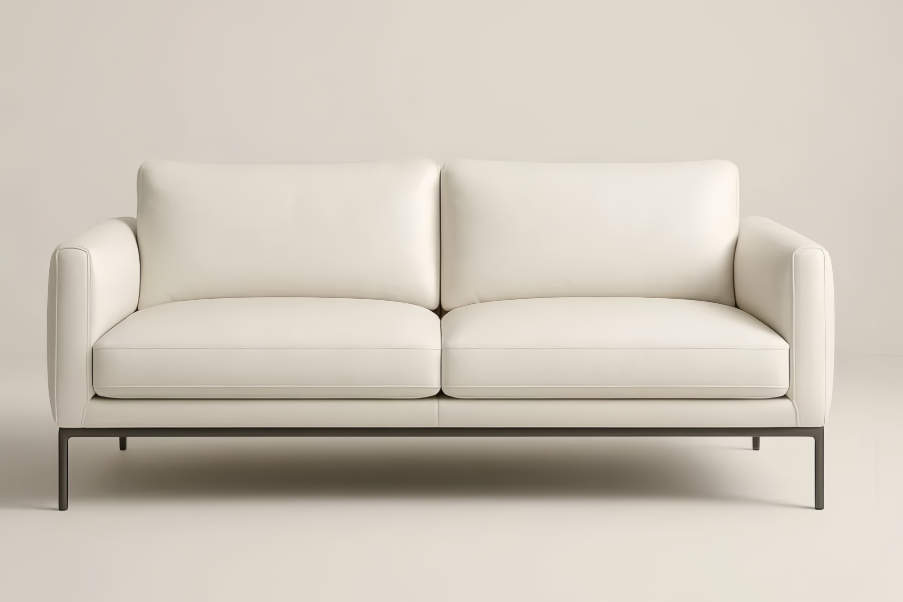 Divano a due posti in pelle bianca con struttura in alluminio