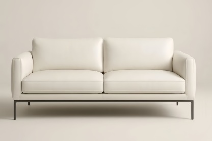 Divano a due posti in pelle bianca con struttura in alluminio