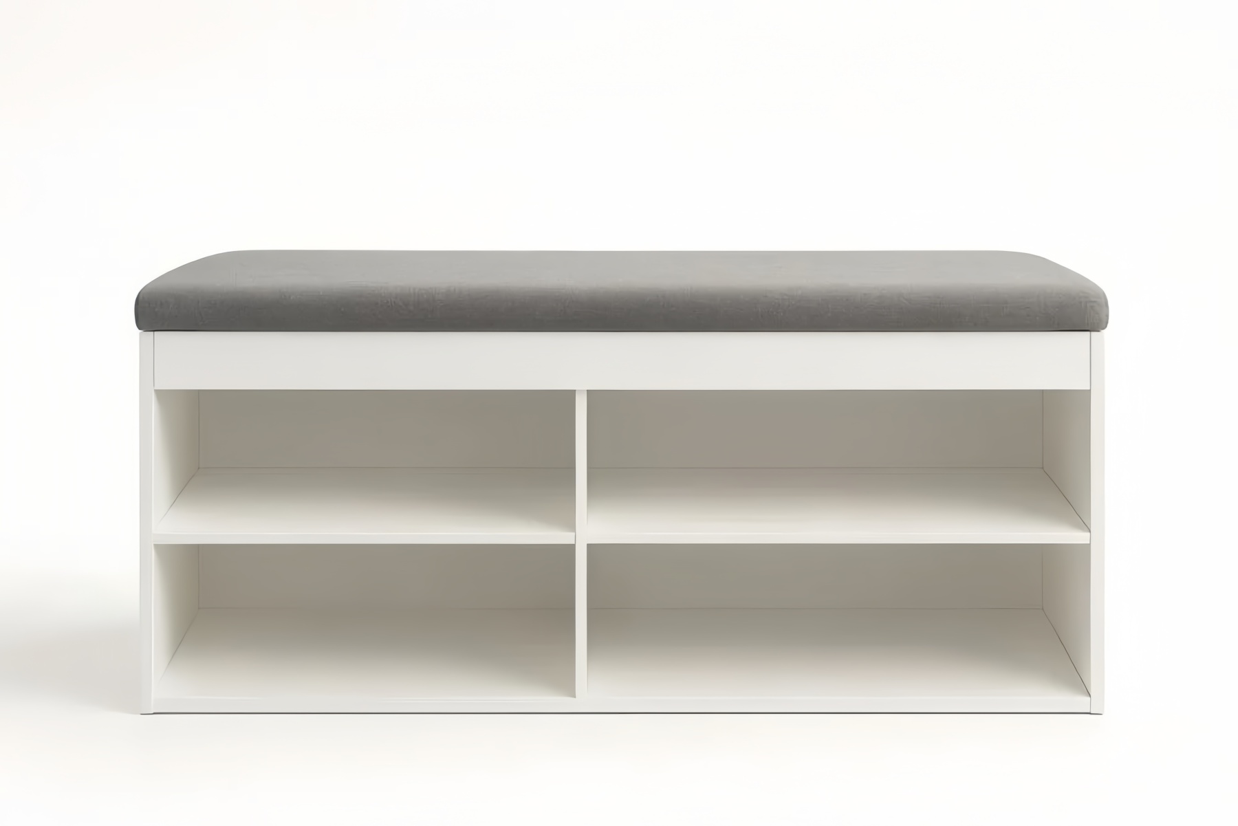 Scarpiera in MDF bianco con seduta in tessuto grigio 100x40x50cm