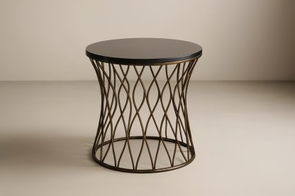 Tavolino da caffè rotondo in alluminio e MDF nero