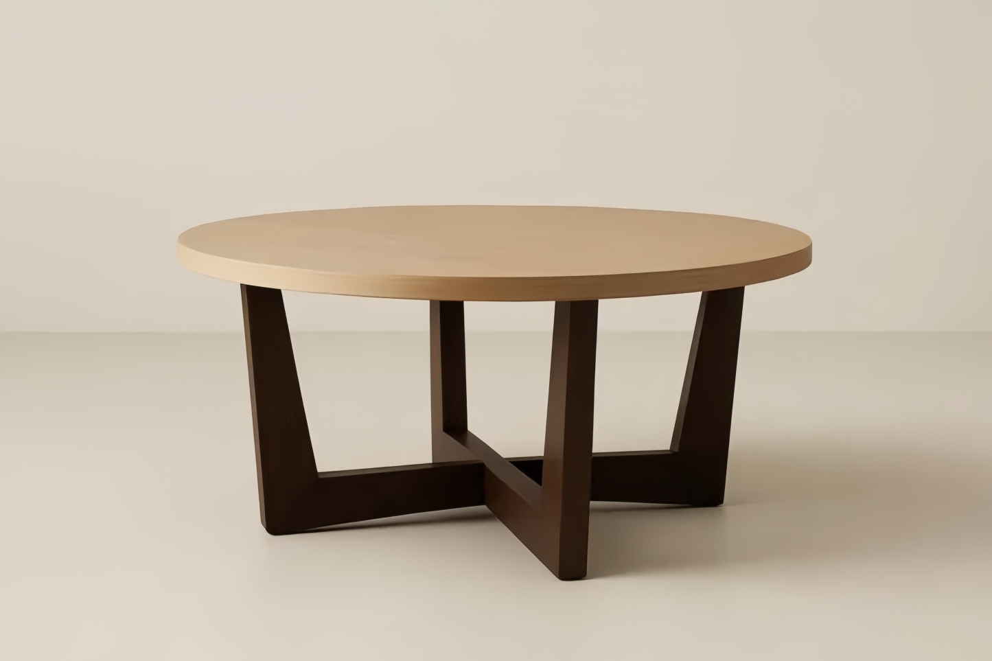 Tavolo da caffè in legno massello marrone e chiaro, diametro 100 cm