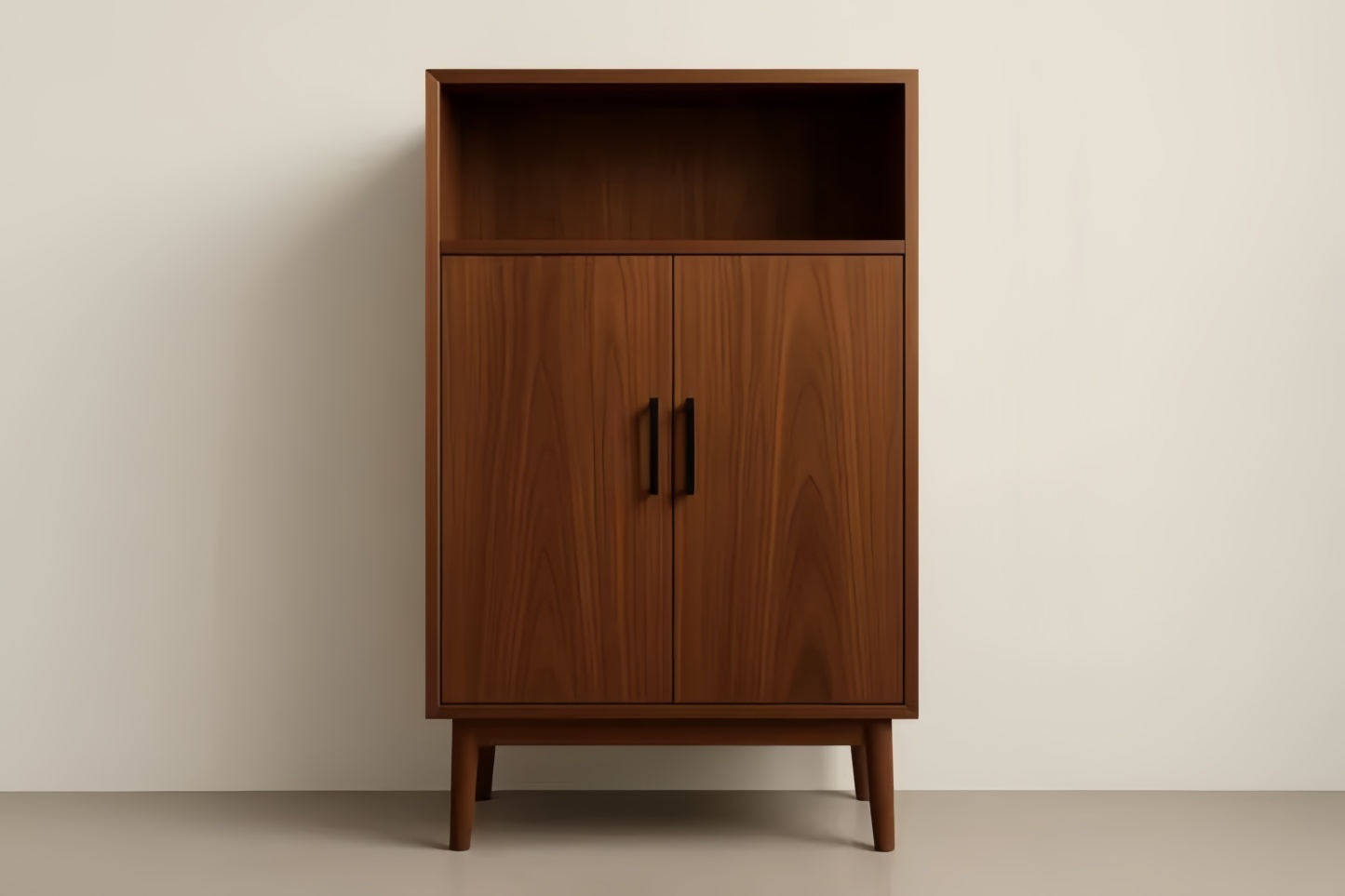 Mobiletto in Legno Massello di Noce con Ante Doppie e Ripiano Aperto