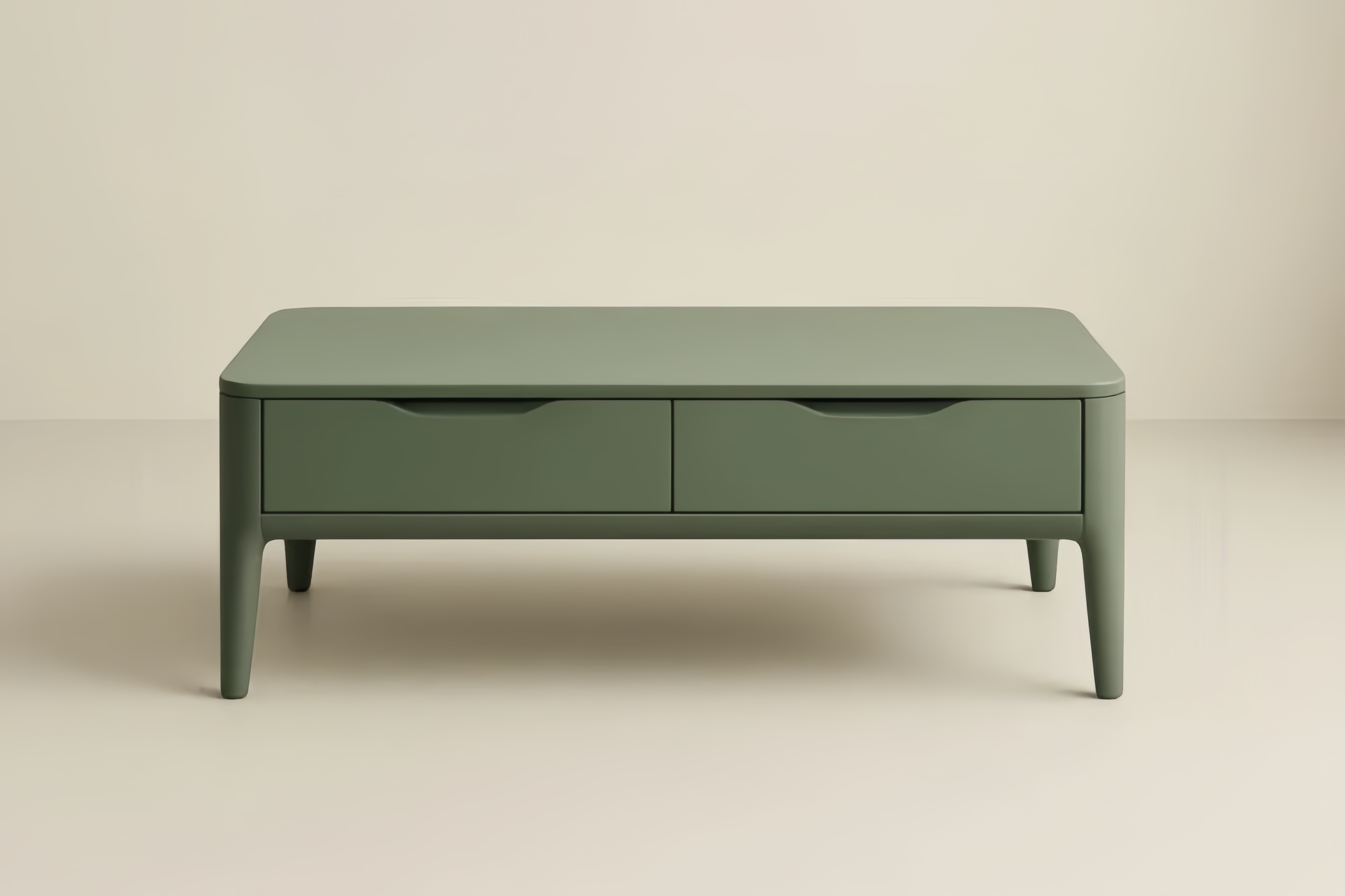Tavolino caffè rettangolare in legno massello verde con cassetti