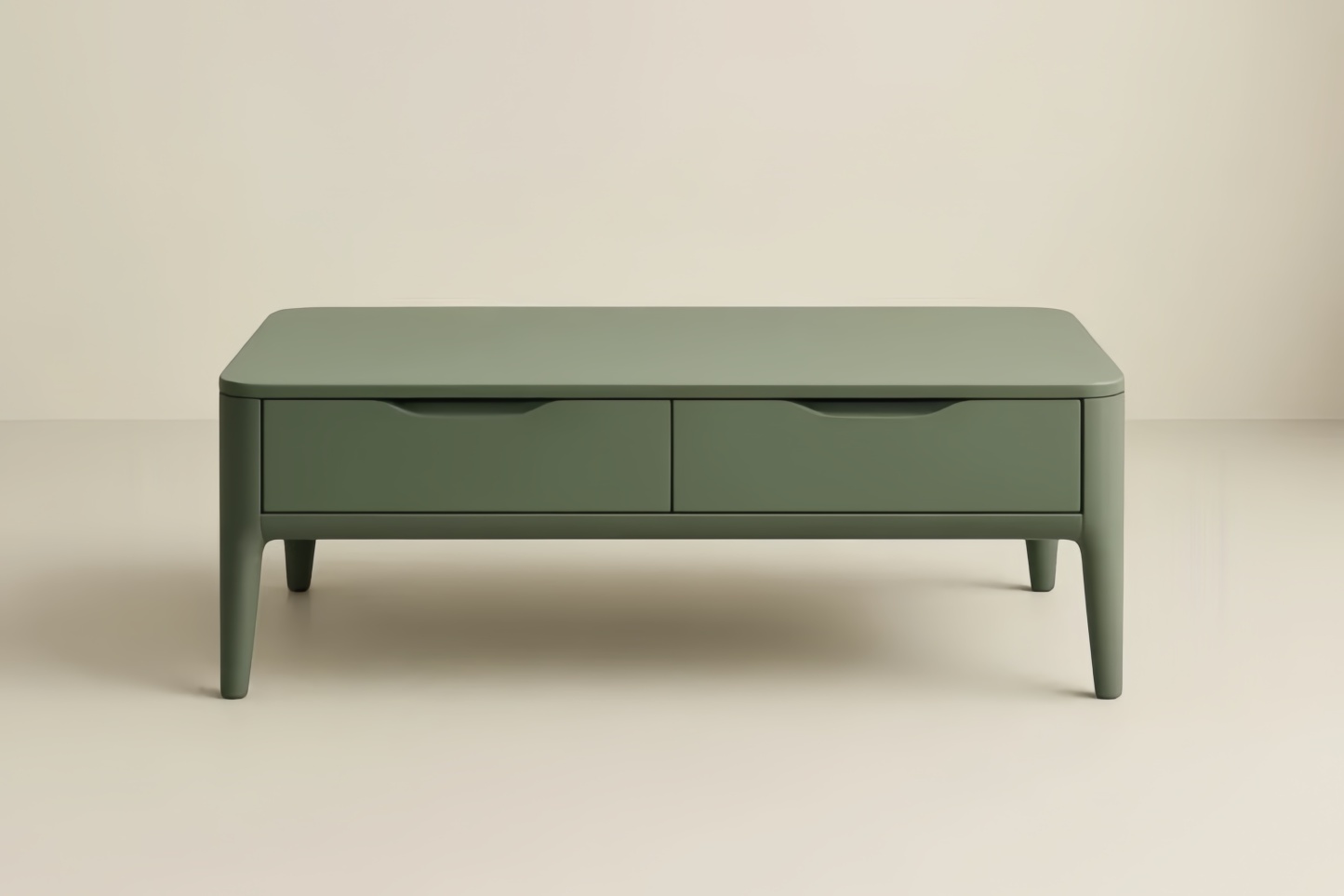 Tavolino caffè rettangolare in legno massello verde con cassetti