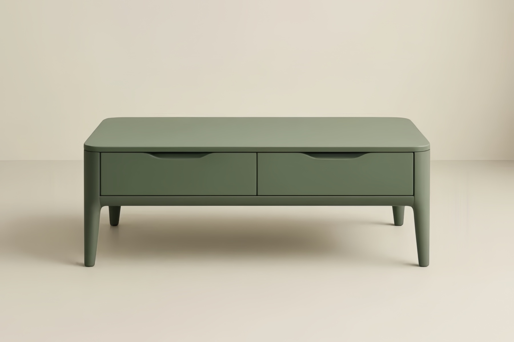 Tavolino caffè rettangolare in legno massello verde con cassetti