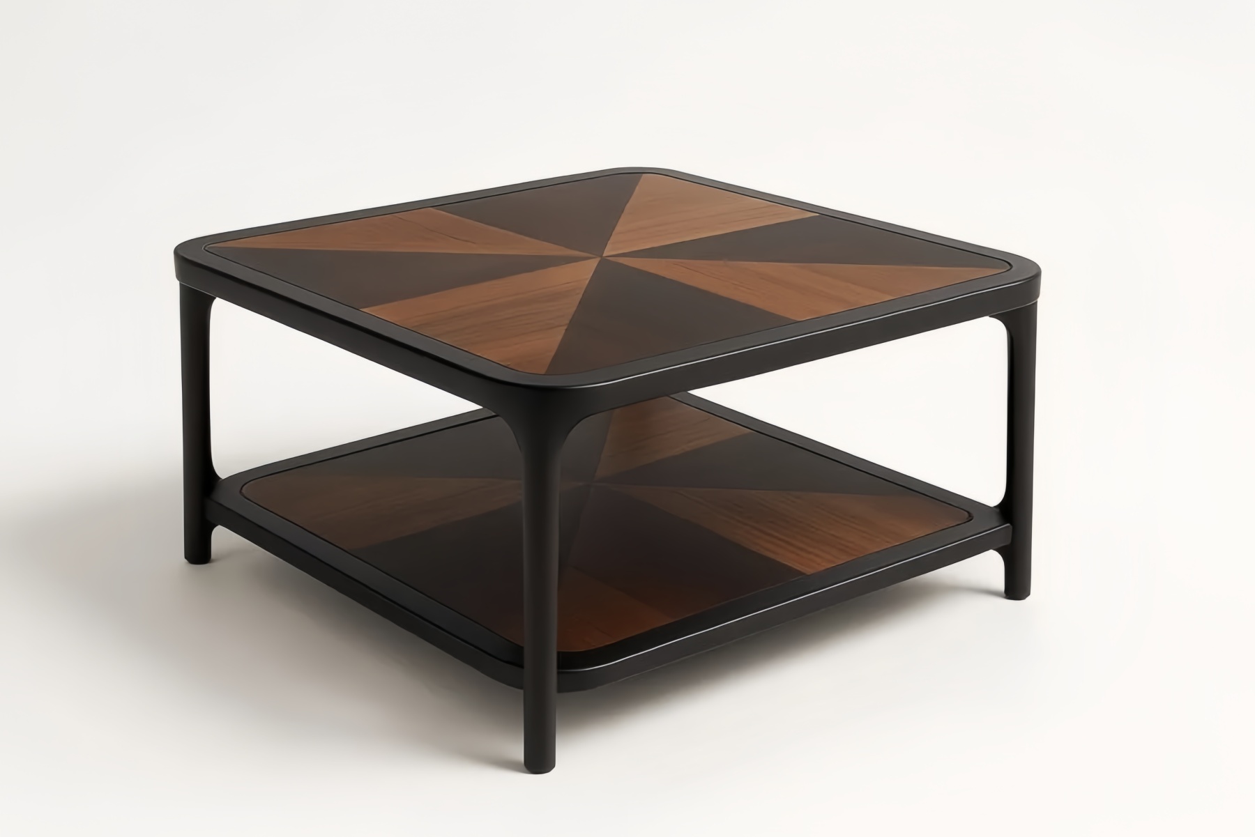 Tavolino da Caffè Quadrato in Legno di Noce con Struttura in Alluminio Marrone/Nero