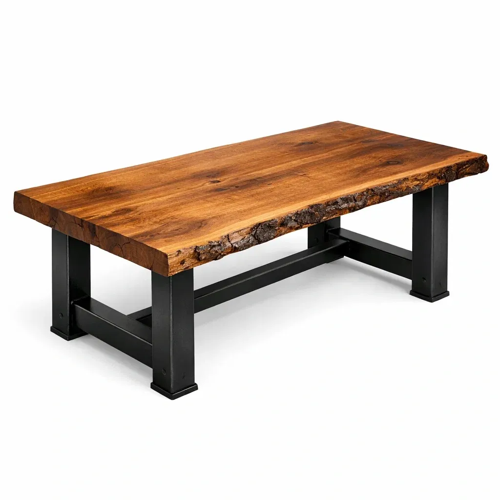 Table basse en bois massif et métal noir-SOFINIO