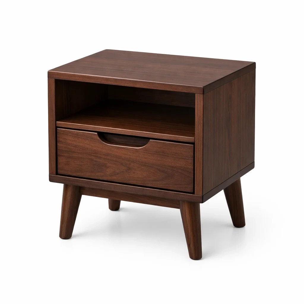 Table de chevet en bois massif avec tiroir et étagère marron-SOFINIO