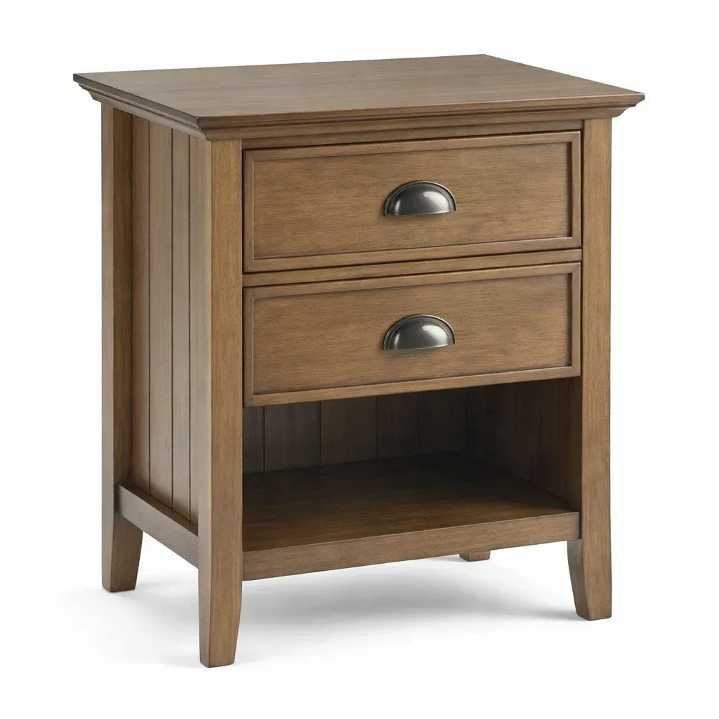 Table de chevet en bois massif avec deux tiroirs et étagère marron-SOFINIO