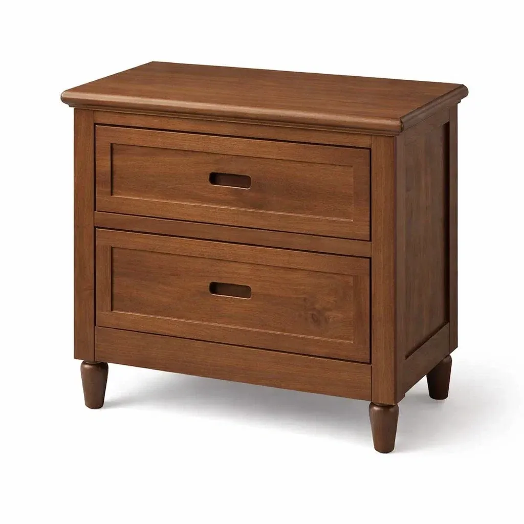 Table de chevet en bois de noyer 2 tiroirs 60x40x65 cm marron-SOFINIO