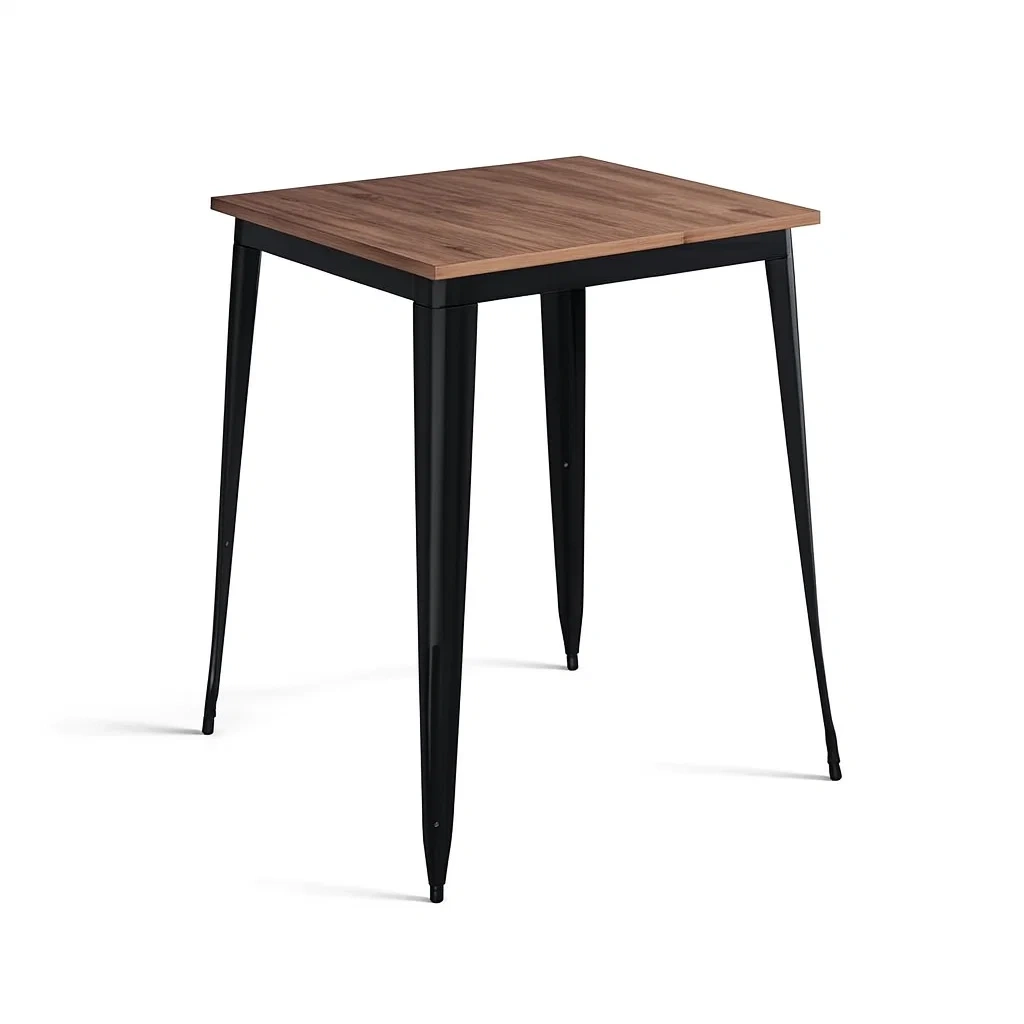 Table carrée en bois de noyer et métal noir 60x60x75 cm-SOFINIO