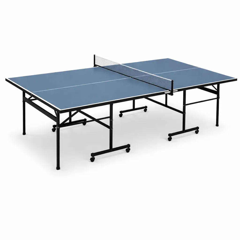 Table de ping-pong pliable en MDF avec structure métallique bleue-SOFINIO