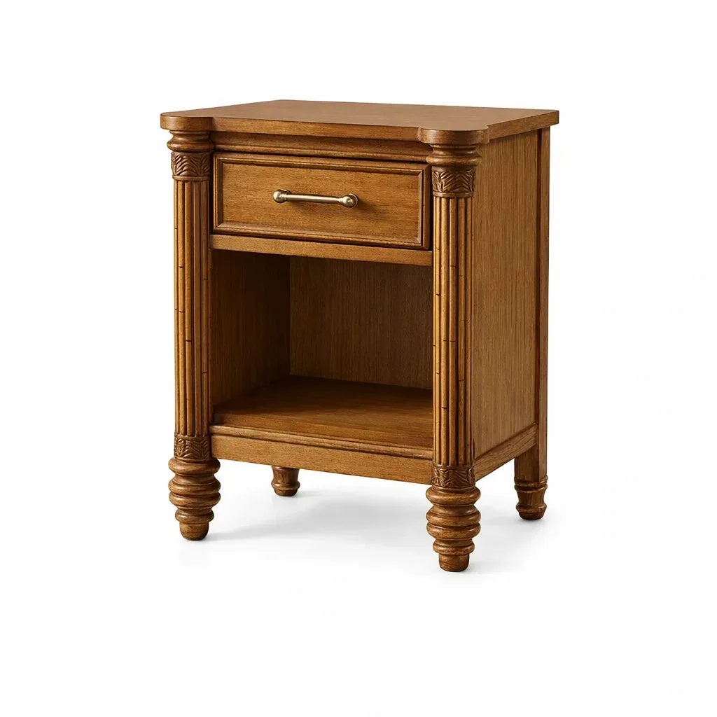 Table de chevet en bois massif chêne avec tiroir et étagère-SOFINIO