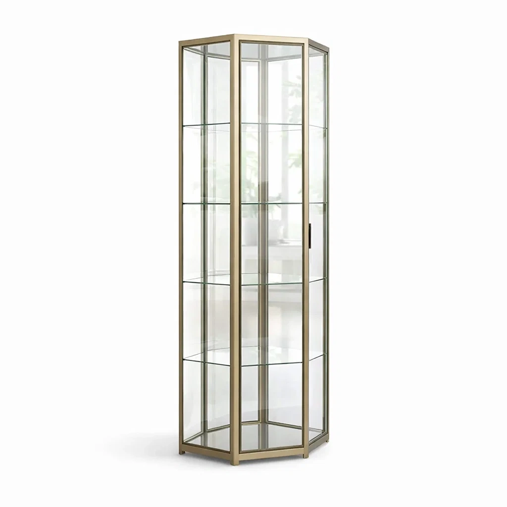 Vitrine hexagonale en verre trempé et métal-SOFINIO