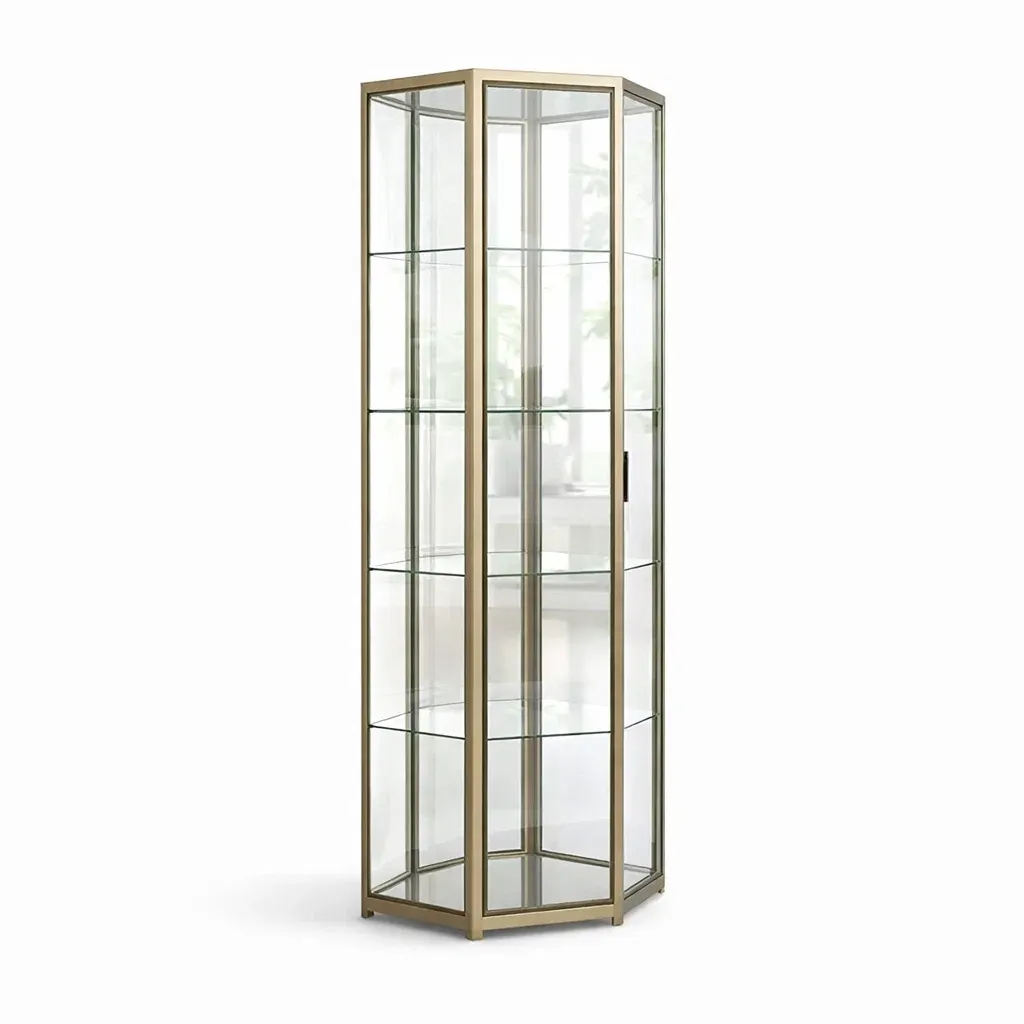 Vitrine hexagonale en verre trempé et métal-SOFINIO