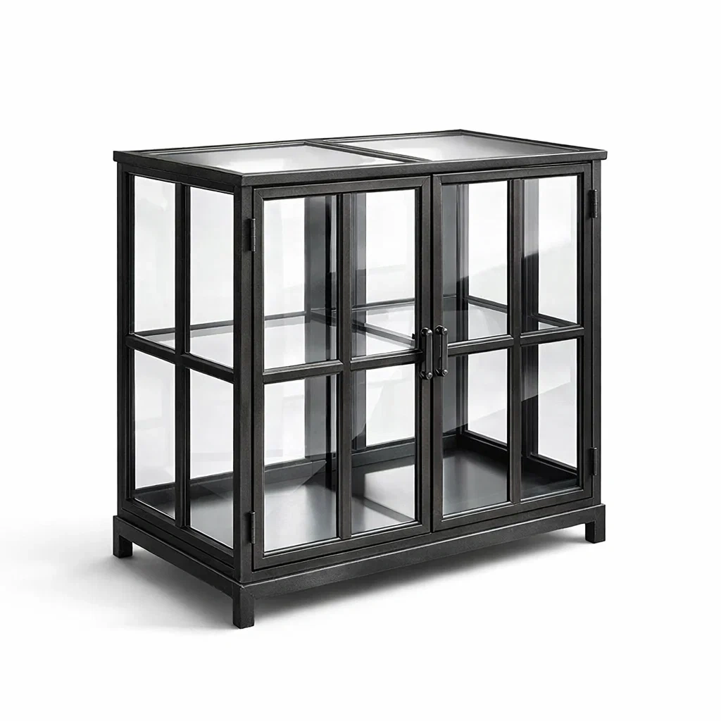 Vitrine en métal et verre trempé noir 90x40x80 cm-SOFINIO