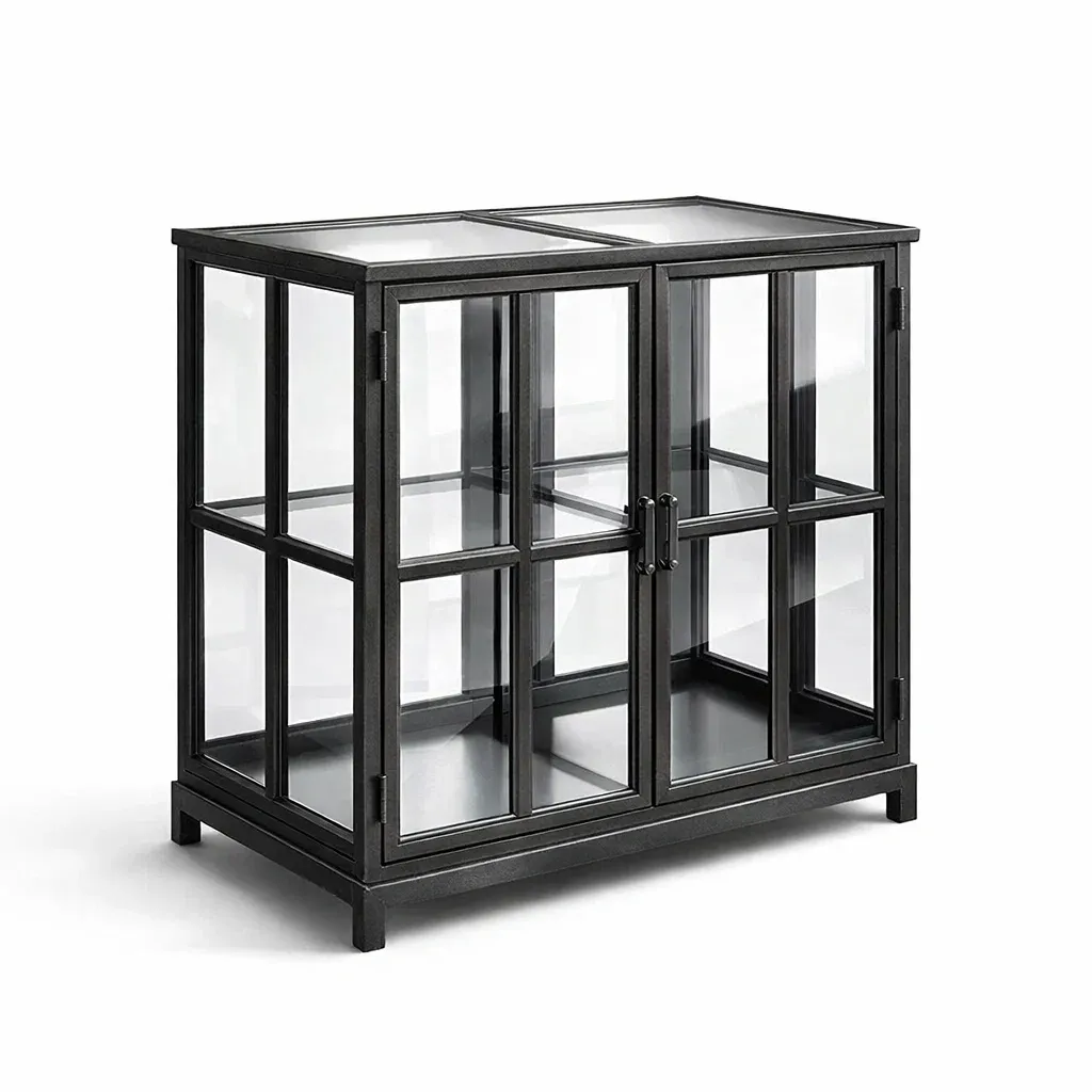 Vitrine en métal et verre trempé noir 90x40x80 cm-SOFINIO