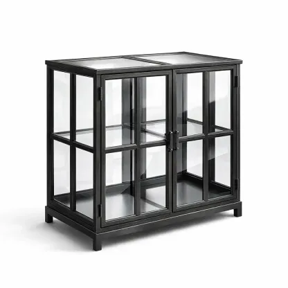 Vitrine en métal et verre trempé noir 90x40x80 cm-SOFINIO