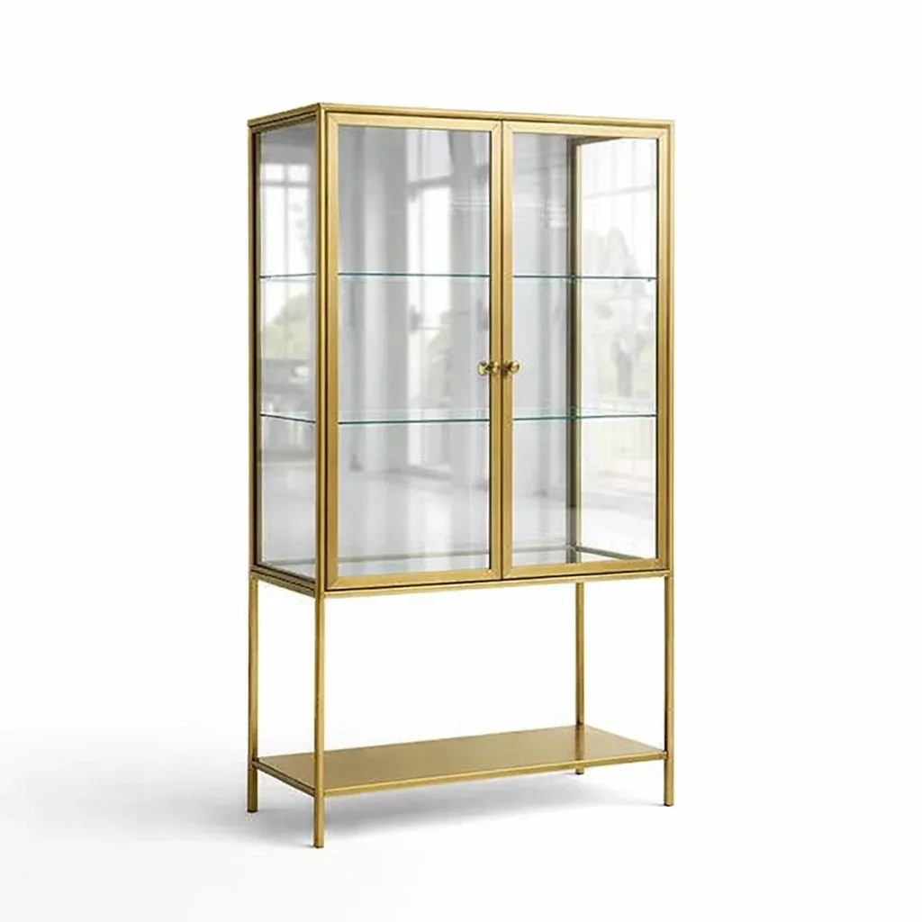 Vitrine en métal avec verre trempé transparente dorée-SOFINIO