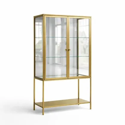 Vitrine en métal avec verre trempé transparente dorée-SOFINIO
