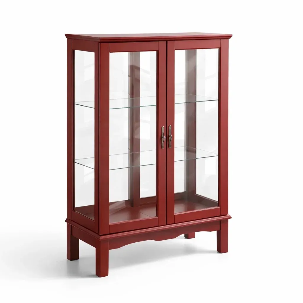 Vitrine en bois et verre trempé rouge-SOFINIO