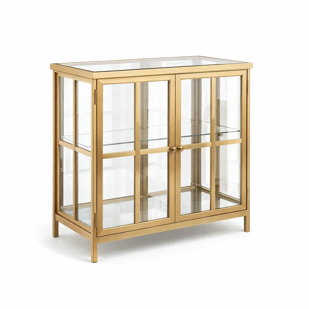 Vitrine en métal et verre trempé doré 90x40x100 cm-SOFINIO