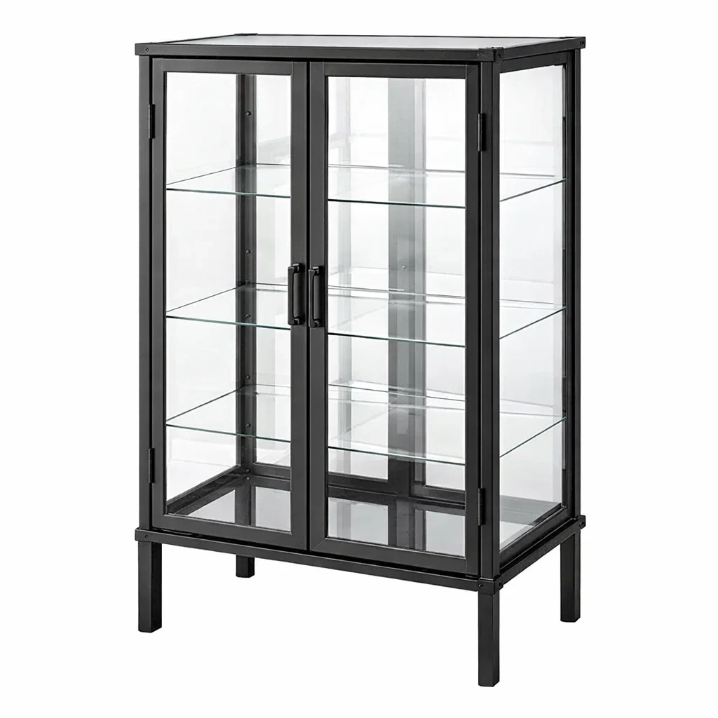 Vitrine en métal et verre trempé noir 64x40x121 cm-SOFINIO