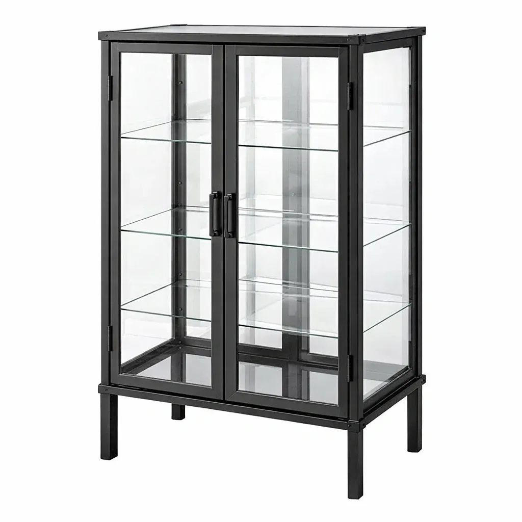 Vitrine en métal et verre trempé noir 64x40x121 cm-SOFINIO