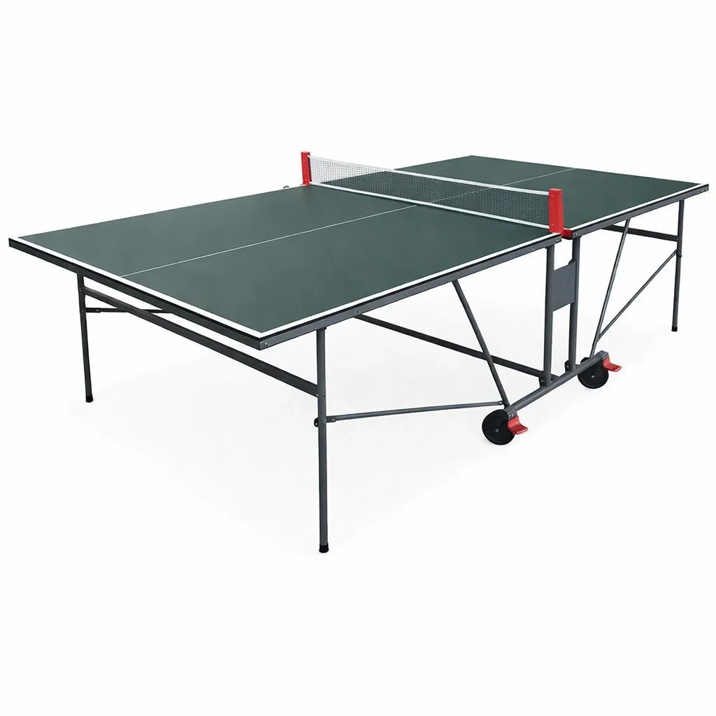 Table de ping-pong pliable avec roulettes et filet en acier et MDF vert-SOFINIO