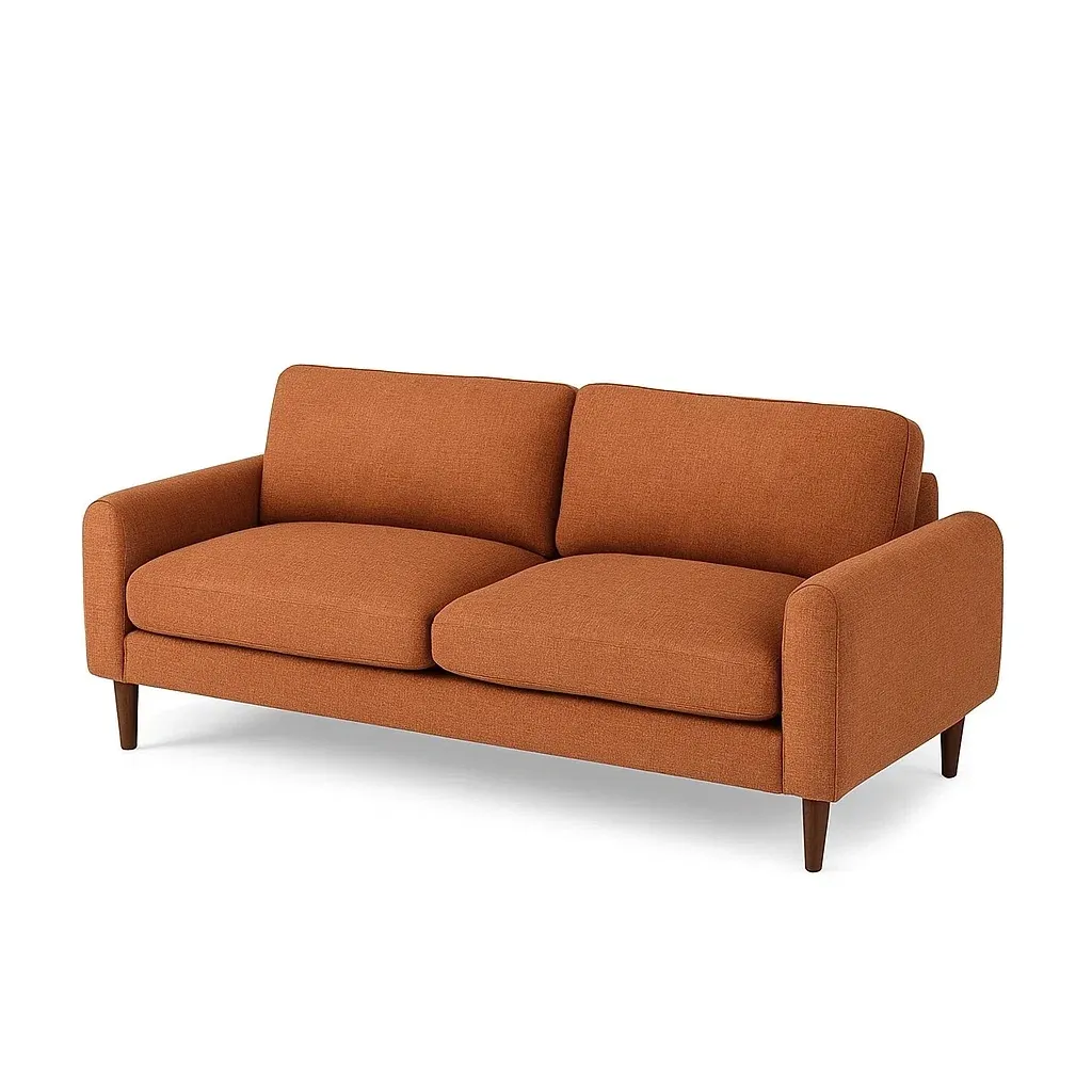 Canapé 3 places en tissu polyester orange avec pieds bois-FURNIGLITZ