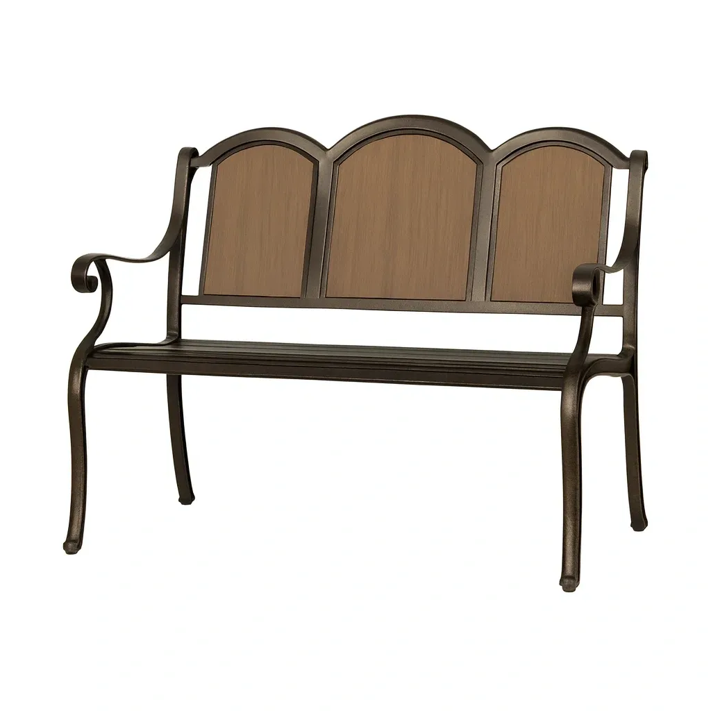 Banc de jardin en métal et polywood marron 120 x 58 x 90 cm-FURNIGLITZ