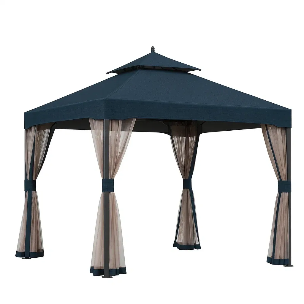 Tonnelle à double toit en métal et polyester 300x300x260 cm-FURNIGLITZ