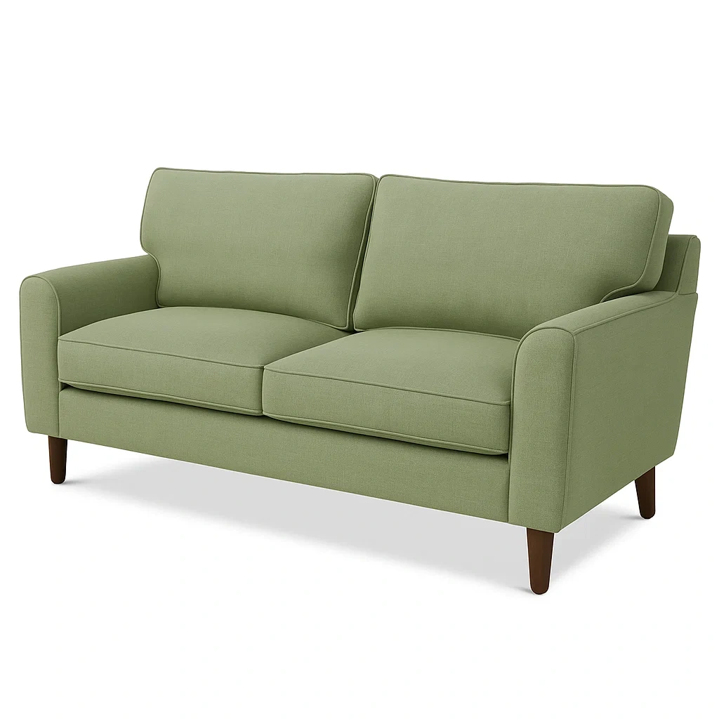 Canapé 2 places en tissu polyester vert avec pieds en bois-FURNIGLITZ