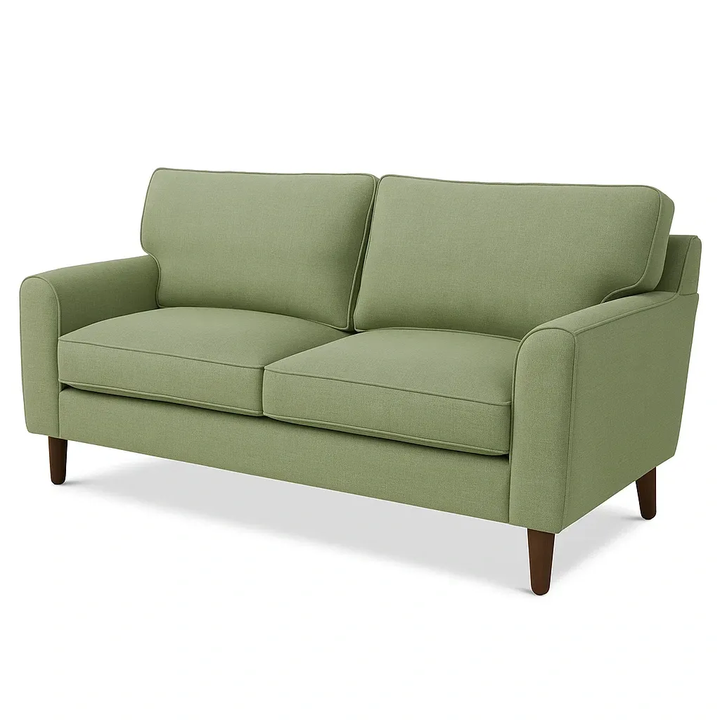 Canapé 2 places en tissu polyester vert avec pieds en bois-FURNIGLITZ