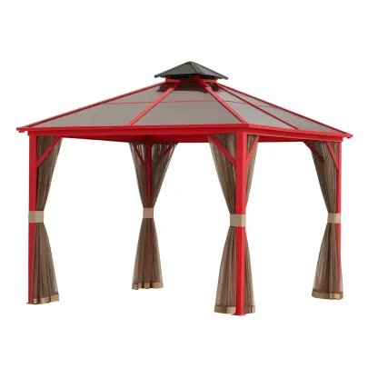 Tonnelle en métal rouge avec toit en polycarbonate-FURNIGLITZ