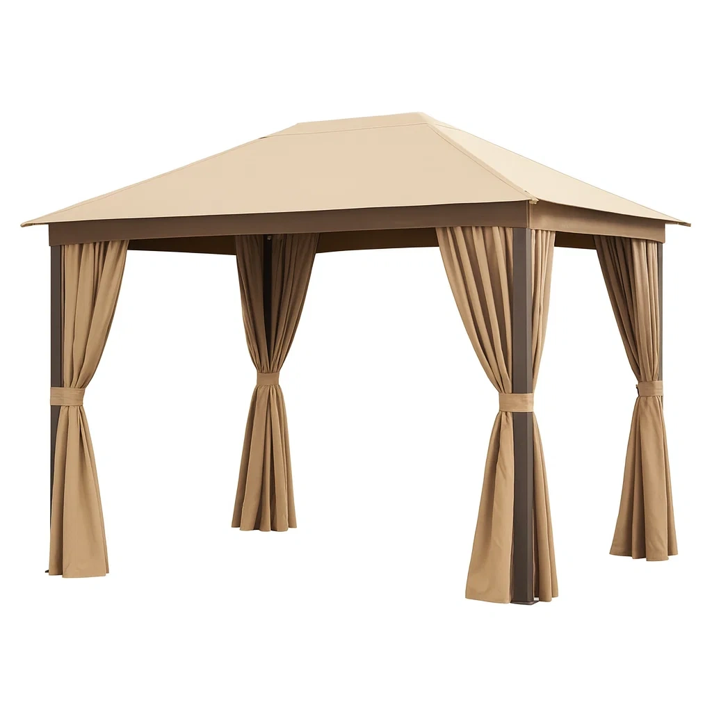 Tonnelle en métal et polyester beige 300x300x250 cm-FURNIGLITZ