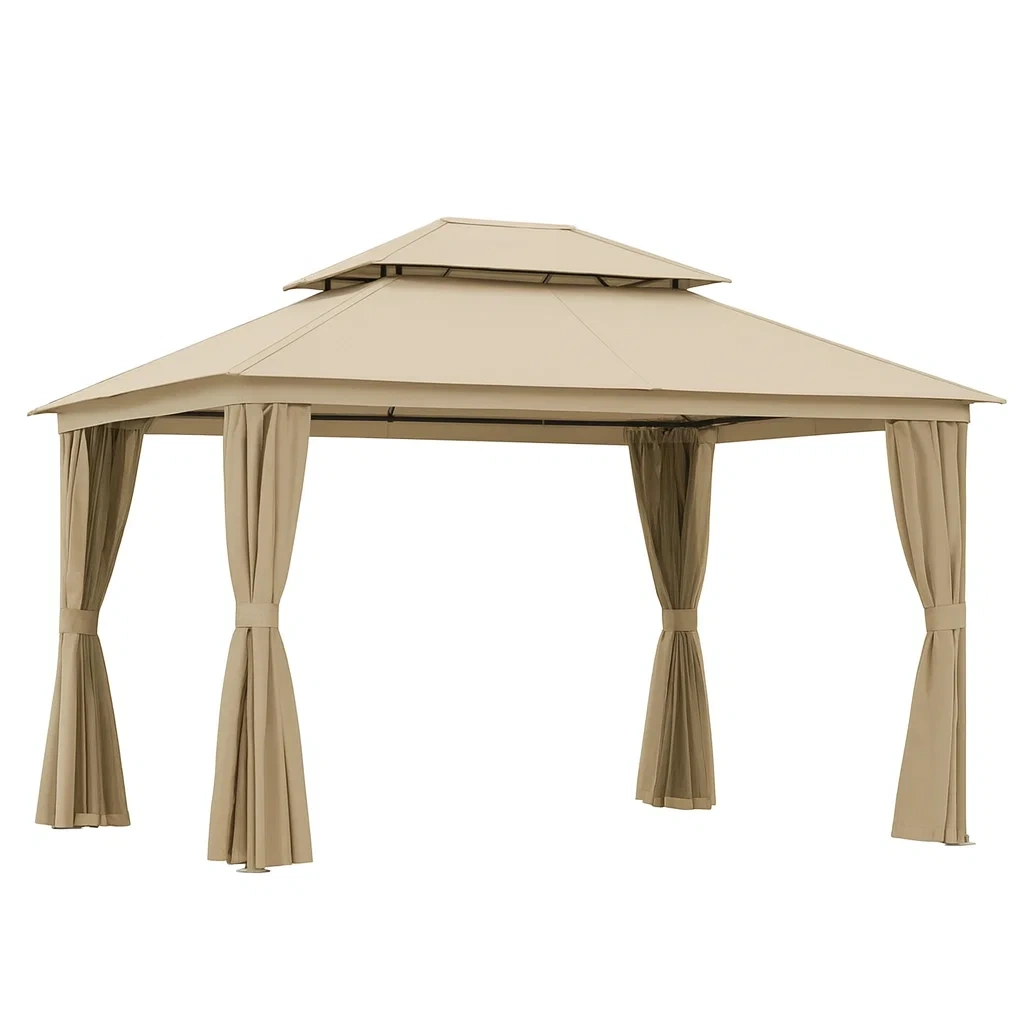 Tonnelle extérieure beige acier polyester double toit-FURNIGLITZ