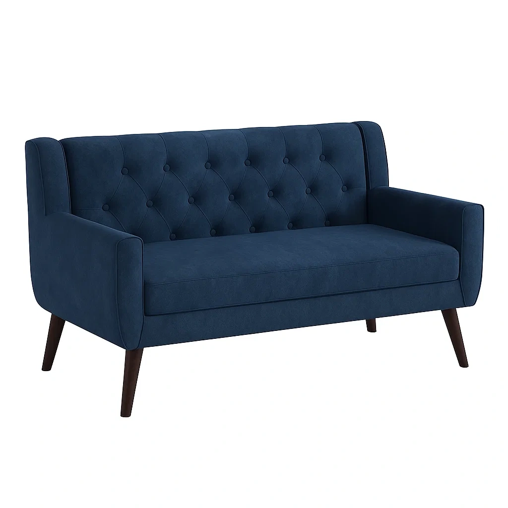 Canapé 2 places velours bleu bois-FURNIGLITZ