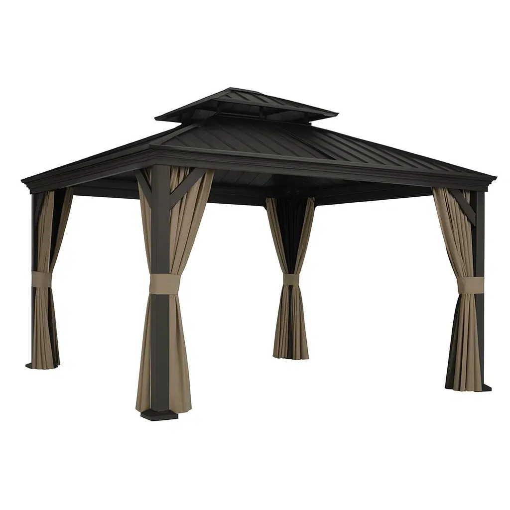 Tonnelle en aluminium noir et polyester beige 300x300x270 cm-FURNIGLITZ