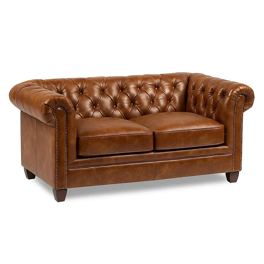 Canapé Chesterfield en cuir marron-FURNIGLITZ
