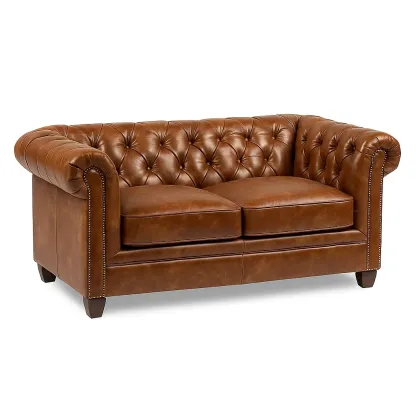 Canapé Chesterfield en cuir marron-FURNIGLITZ